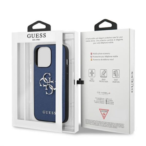 Guess Saffiano 4G Big Silver Logo - Etui iPhone 13 Pro (niebieski)