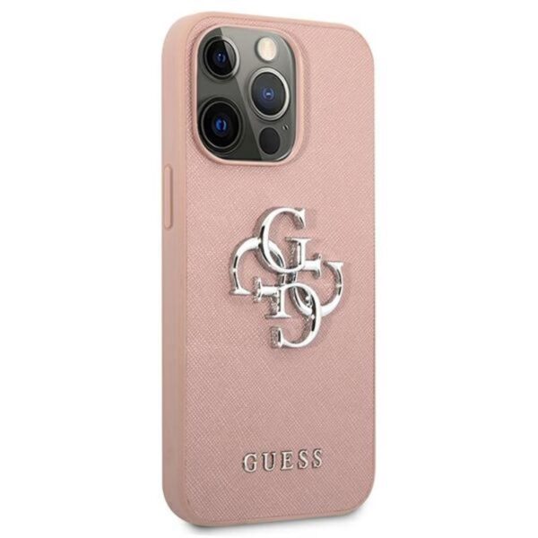 Guess Saffiano 4G Big Silver Logo - Etui iPhone 13 Pro (różowy)