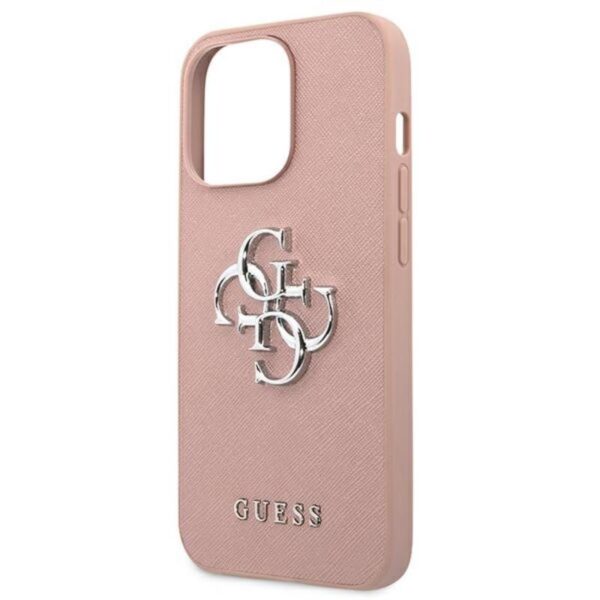 Guess Saffiano 4G Big Silver Logo - Etui iPhone 13 Pro (różowy)
