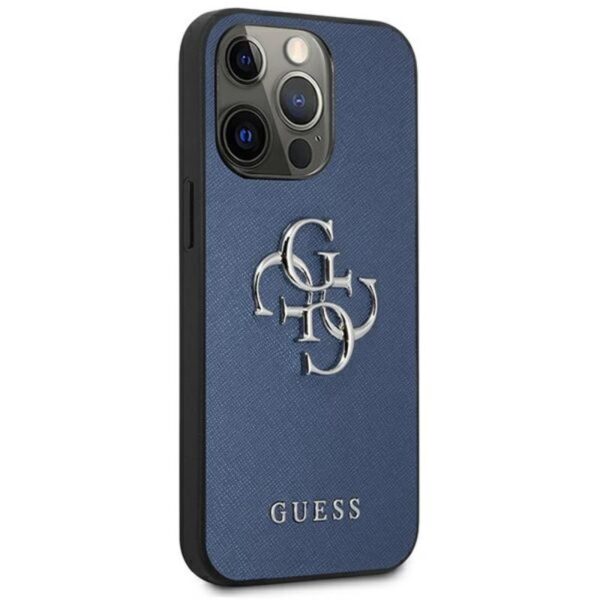 Guess Saffiano 4G Big Silver Logo - Etui iPhone 13 Pro Max (niebieski)