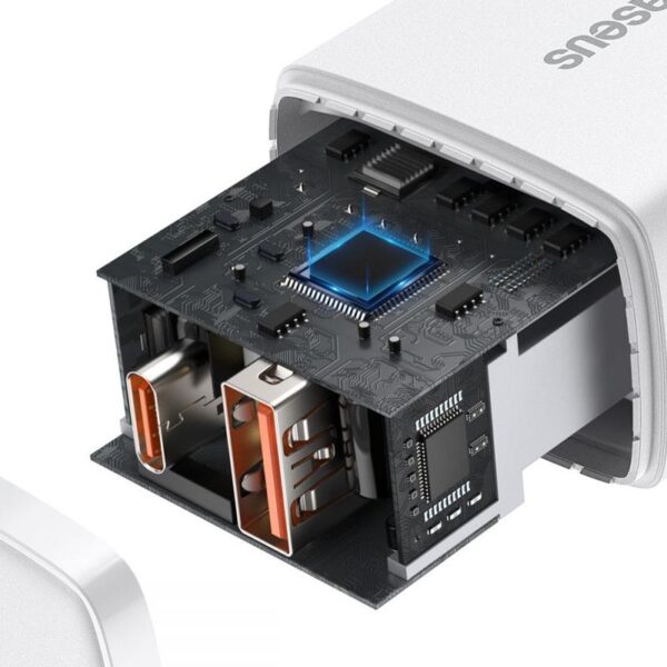 Baseus Compact - Szybka ładowarka sieciowa USB + USB-C 20W (biały)