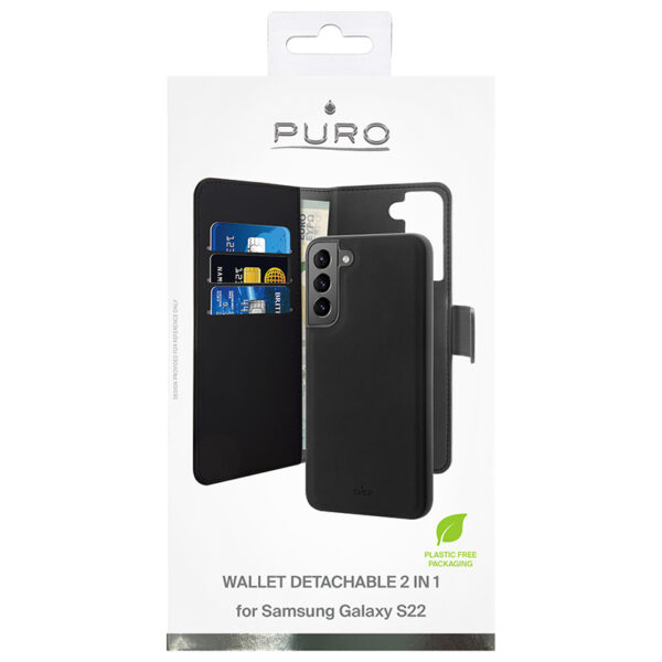 PURO Wallet Detachable - Etui 2w1 Samsung Galaxy S22 (czarny)