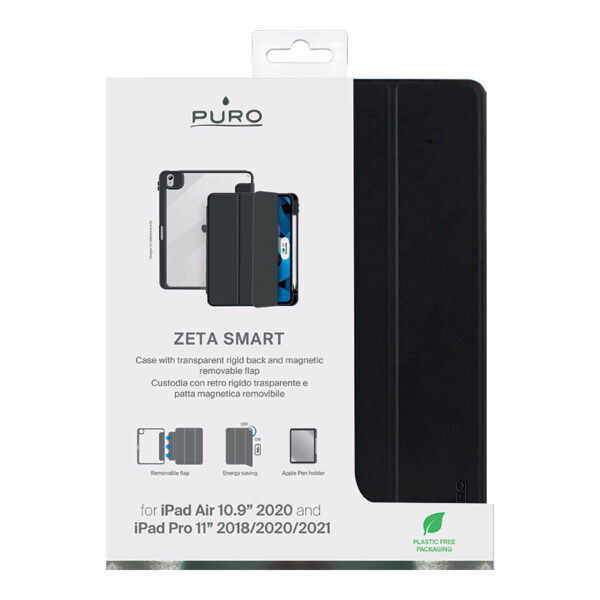 PURO Zeta Smart - Etui iPad Air 4 10.9" (2020) / iPad Pro 11" (2020 / 2018) removable magnetic flap + uchwyt Apple Pencil (czarny)