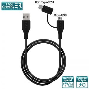 PURO Cable 2 in 1 - Kabel USB do ładowania & synchronizacji danych z dwoma wtykami Micro USB & USB-C