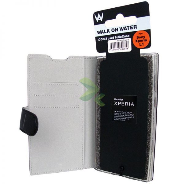 Krusell Walk On Water Icon 3 Card Foliocase - Etui Sony Xperia L1 z kieszeniami na karty (czarny)