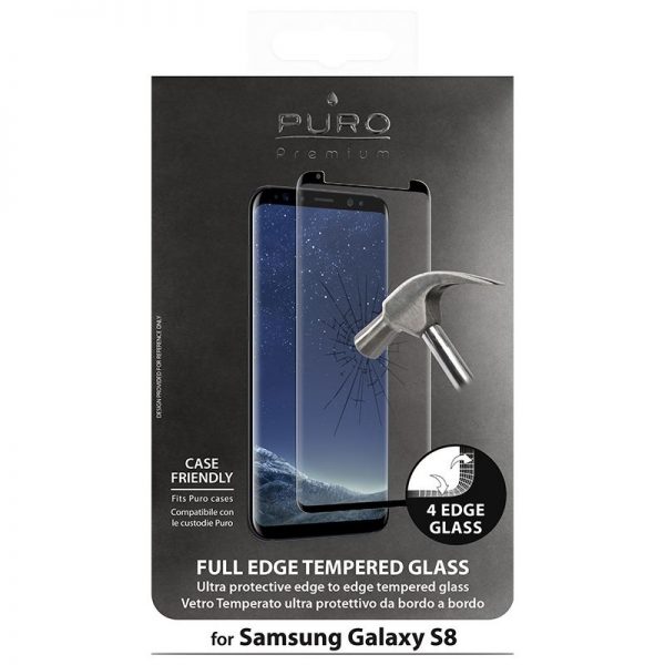 PURO Premium Full Edge Tempered Glass Case Friendly - Szkło ochronne hartowane na ekran Samsung Galaxy S8 (czarna ramka)
