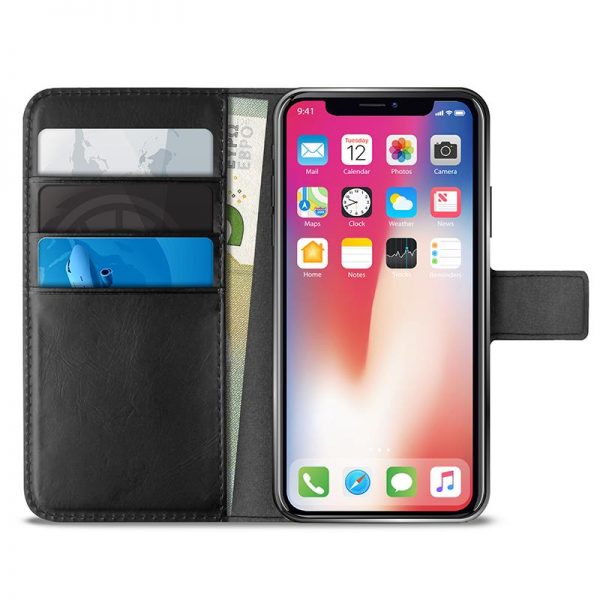PURO Booklet Wallet Case - Etui iPhone Xs / X z kieszeniami na karty + stand up (czarny)