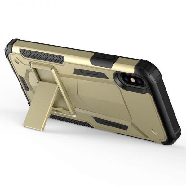Zizo Hybrid Transformer Cover - Pancerne etui iPhone X z podstawką (Gold/Black)