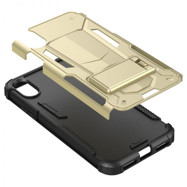 Zizo Hybrid Transformer Cover - Pancerne etui iPhone X z podstawką (Gold/Black)