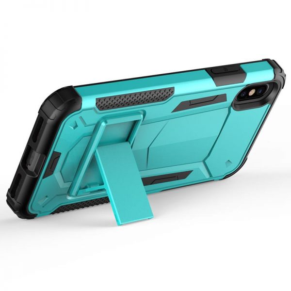 Zizo Hybrid Transformer Cover - Pancerne etui iPhone X z podstawką (Teal/Black)