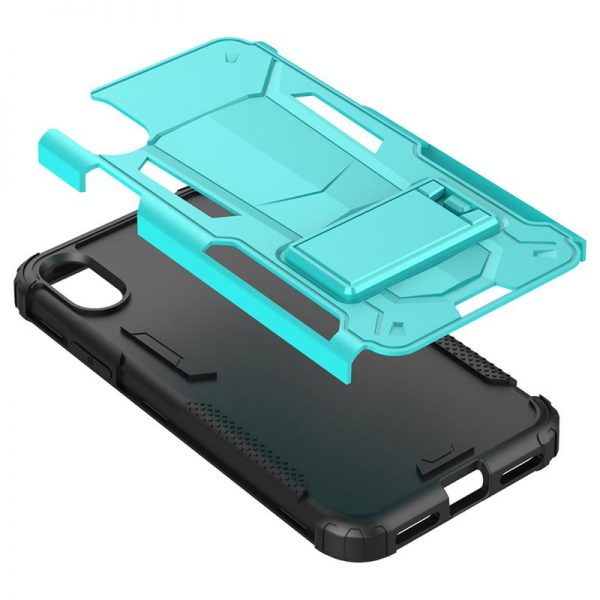 Zizo Hybrid Transformer Cover - Pancerne etui iPhone X z podstawką (Teal/Black)