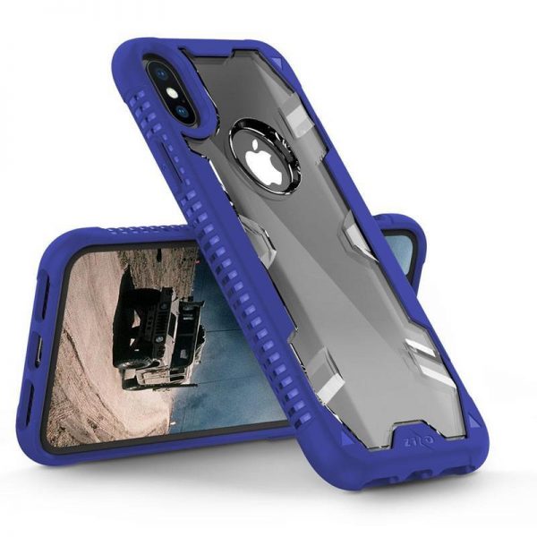 Zizo Proton Case - Pancerne etui iPhone X ze szkłem 9H na ekran (Blue/Trans Clear)