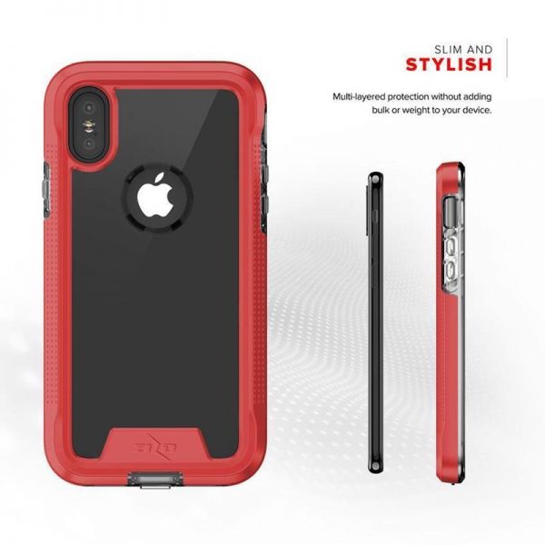 Zizo ION Cover - Pancerne etui iPhone X + szkło 9H na ekran (Red/Clear)