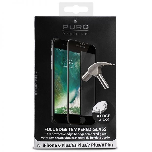 PURO Premium Full Edge Tempered Glass - Szkło ochronne hartowane na ekran iPhone 8 Plus / 7 Plus / 6s Plus / 6 Plus (czarna ramka)