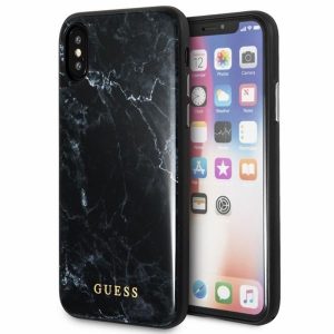 Guess Marble Tempered Glass Hardcase - Etui iPhone Xs / X (czarny)