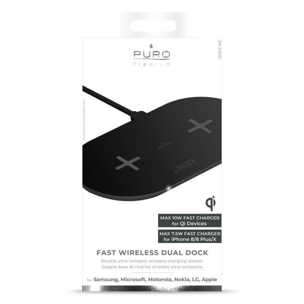 PURO Fast Wireless Dual Dock - Bezprzewodowa ładowarka indukcyjna Qi do iPhone i Android