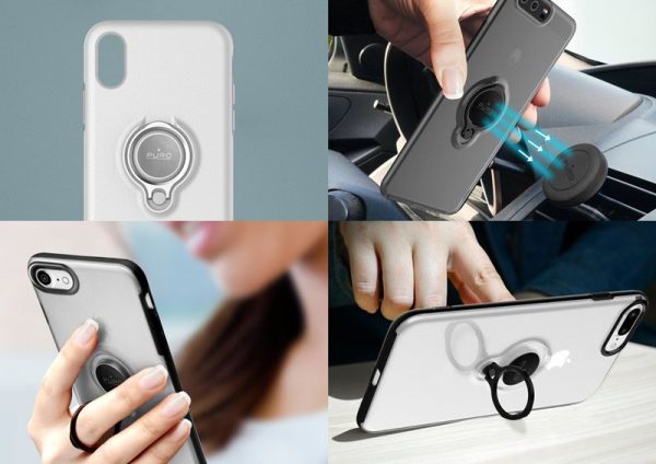 PURO Magnet Ring Cover - Etui iPhone Xs / X z magnetycznym uchwytem na palec (czarny)