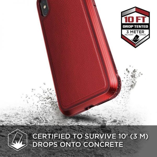 X-Doria Defense Lux - Etui aluminiowe iPhone Xs / X (Drop test 3m) (Red Leather)