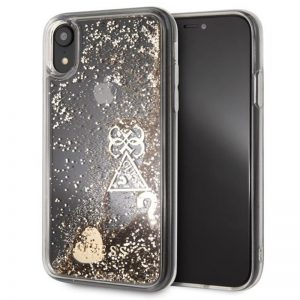 Guess Liquid Glitter Hearts - Etui iPhone XR (złoty)