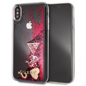 Guess Liquid Glitter Hearts - Etui iPhone Xs / X (malinowy)