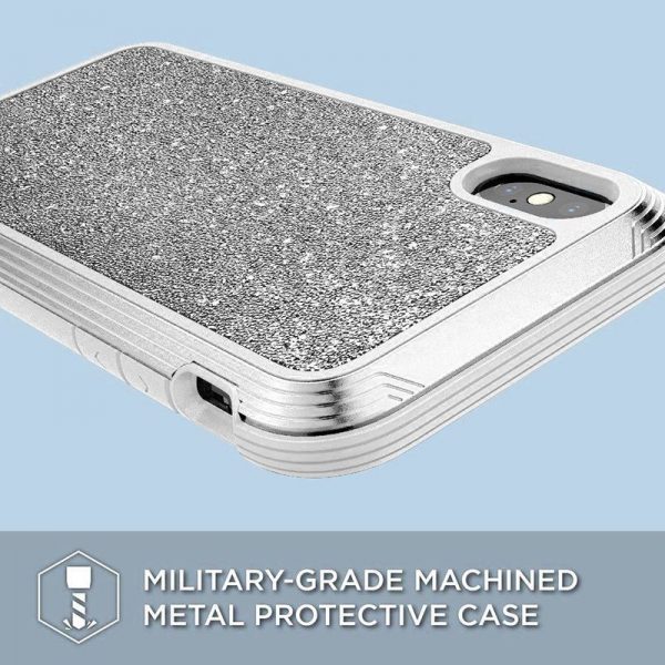 X-Doria Defense Lux - Etui aluminiowe iPhone Xs Max (Drop test 3m) (White Glitter)
