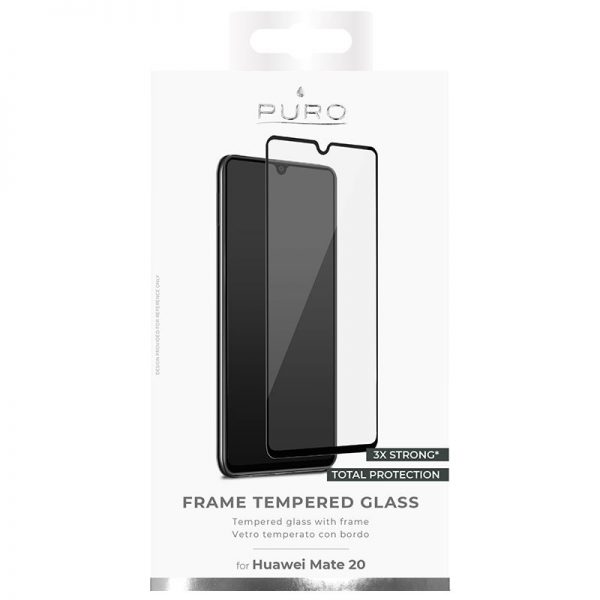 PURO Frame Tempered Glass - Szkło ochronne hartowane na ekran Huawei Mate 20 (czarna ramka)