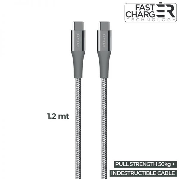 PURO Fabric K2 - Kabel w oplocie heavy duty USB-C na USB-C