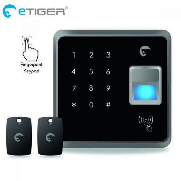 eTIGER RFID Fingerprint Keypad - Zestaw bezprzewodowej klawiatury biometrycznej z brelokami RFiD