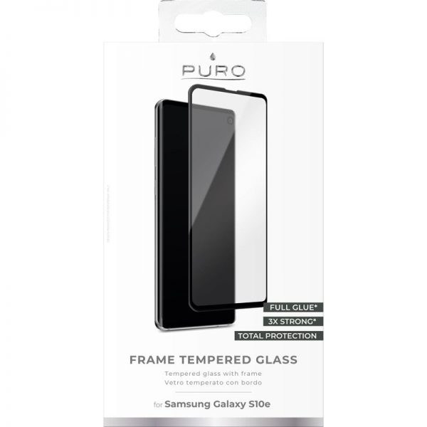 PURO Frame Tempered Glass - Szkło ochronne hartowane na ekran Samsung Galaxy S10e (czarna ramka)