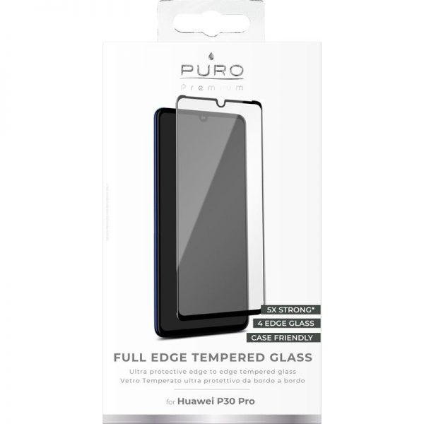 PURO Premium Full Edge Tempered Glass Case Friendly - Szkło ochronne hartowane na ekran Huawei P30 Pro (czarna ramka)