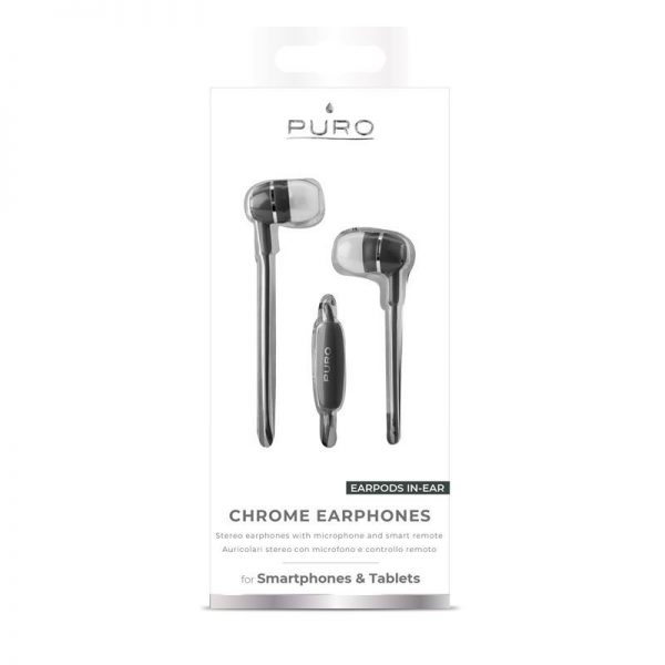 PURO Chrome Earphones - Słuchawki z pilotem i mikrofonem (czarny)