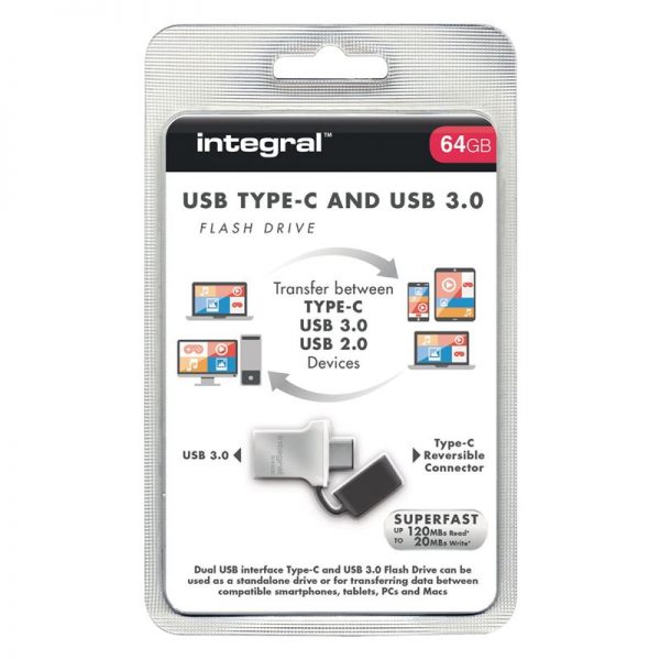 Integral USB-C Fusion Flash Drive - Podwójny pendrive USB 3.0 i USB- C 64 GB