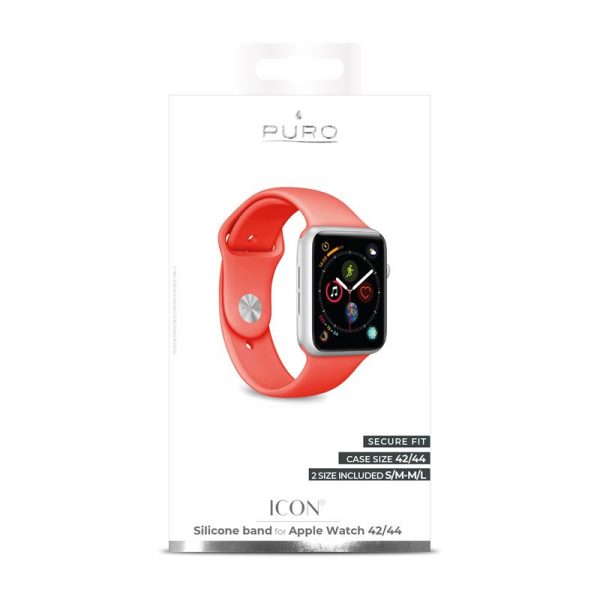 PURO ICON - Elastyczny pasek sportowy do Apple Watch 42 / 44 mm (S/M & M/L) (Living Coral)