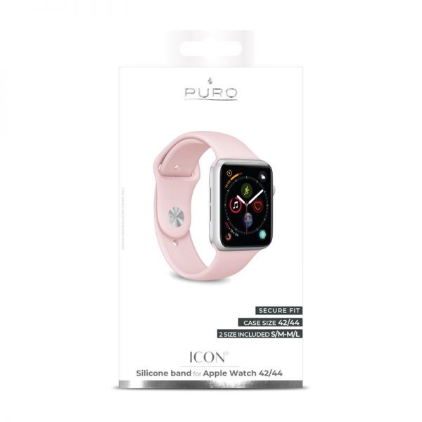PURO ICON - Elastyczny pasek sportowy do Apple Watch 42 / 44 mm (S/M & M/L) (piaskowy róż)