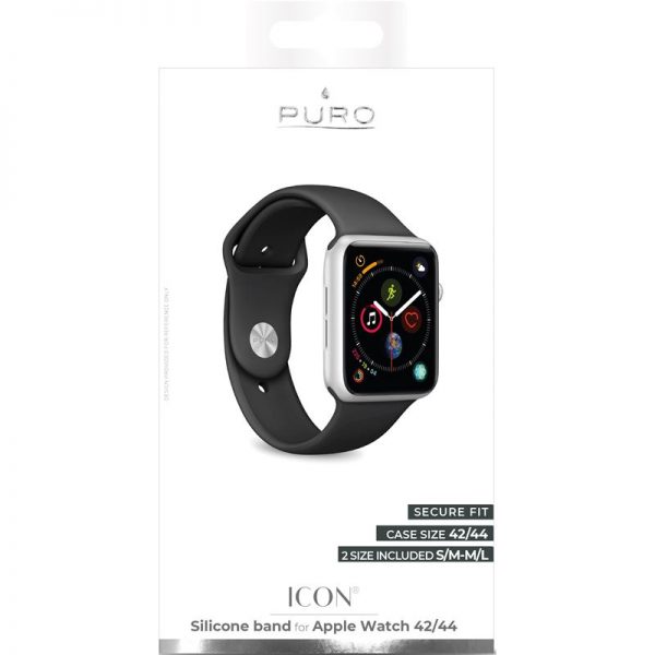 PURO ICON - Elastyczny pasek sportowy do Apple Watch 42 / 44 mm (S/M & M/L) (czarny)