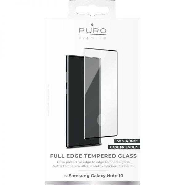 PURO Premium Full Edge Tempered Glass Case Friendly - Szkło ochronne hartowane na ekran Samsung Galaxy Note 10 (czarna ramka)