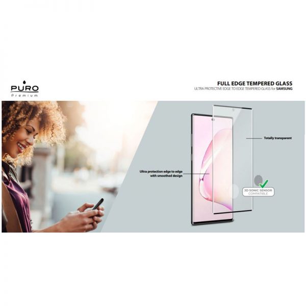 PURO Premium Full Edge Tempered Glass Case Friendly - Szkło ochronne hartowane na ekran Samsung Galaxy Note 10 (czarna ramka)