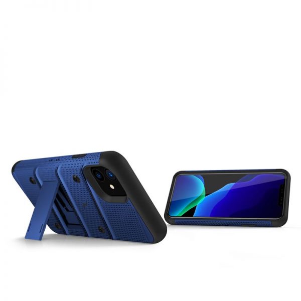 Zizo Bolt Cover - Pancerne etui iPhone 11 ze szkłem 9H na ekran + podstawka & uchwyt do paska (Blue/Black)