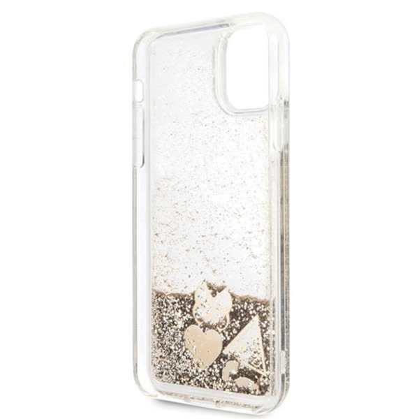 Guess Liquid Glitter Hearts - Etui iPhone 11 Pro Max (złoty)
