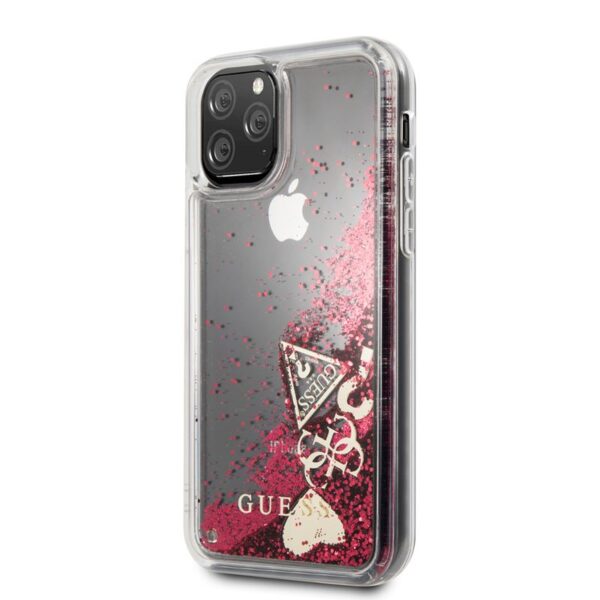 Guess Liquid Glitter Hearts - Etui iPhone 11 Pro (malinowy)