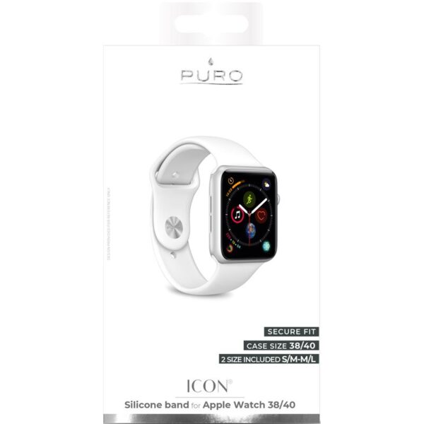 PURO ICON - Elastyczny pasek sportowy do Apple Watch 38 / 40 mm (S/M & M/L) (biały)