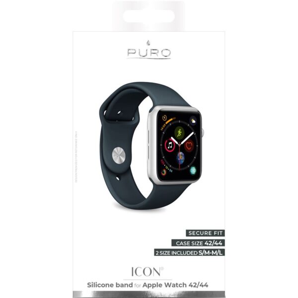 PURO ICON - Elastyczny pasek sportowy do Apple Watch 42 / 44 mm (S/M & M/L) (Navy Blue)