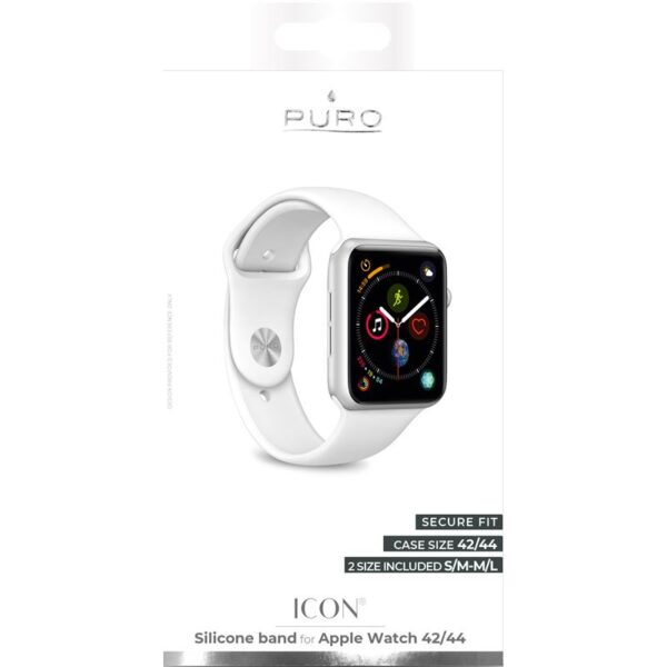PURO ICON - Elastyczny pasek sportowy do Apple Watch 42 / 44 mm (S/M & M/L) (biały)
