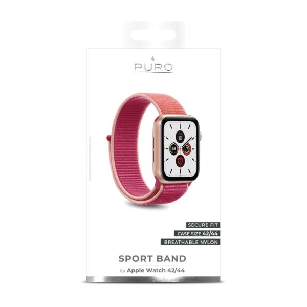 PURO Nylon - Pasek do Apple Watch 42 / 44 mm (Karalowy/Różowy)