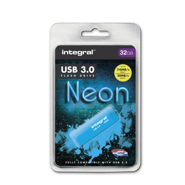 Integral Neon USB 3.0 Flash Drive - Pendrive USB 3.0 32GB (Blue)