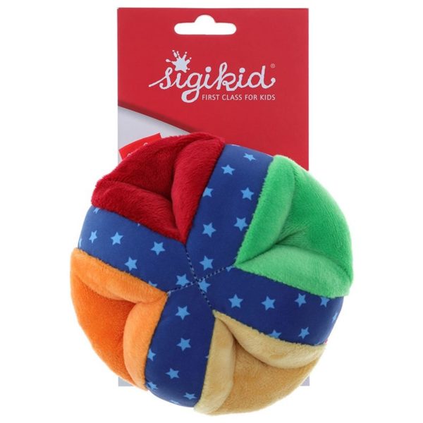 Sigikid - Miękka kolorowa piłka z otworami i grzechotką (12 x 12 x 12 cm)
