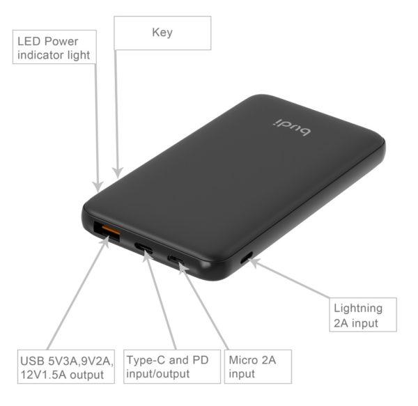 USB QC 3.0 18W + USB-C Power Delivery + Lightning (Czarny)