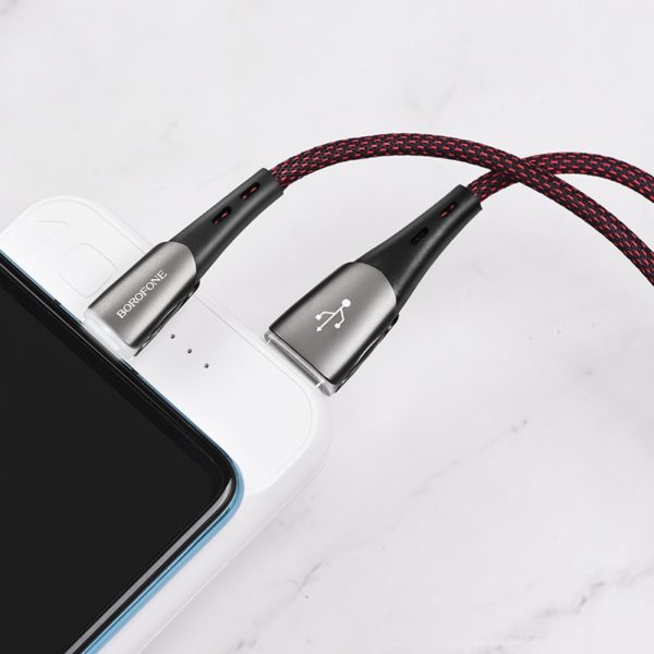 Borofone - Kabel USB-A do USB-C w oplocie z podświetlanym wtykiem