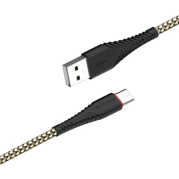 Borofone - kabel USB-A do USB-C z pozłacanym rdzeniem i nylonowym oplotem