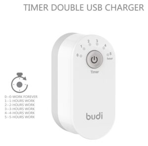 Budi - Składana ładowarka sieciowa z timerem 2x USB (Biały)